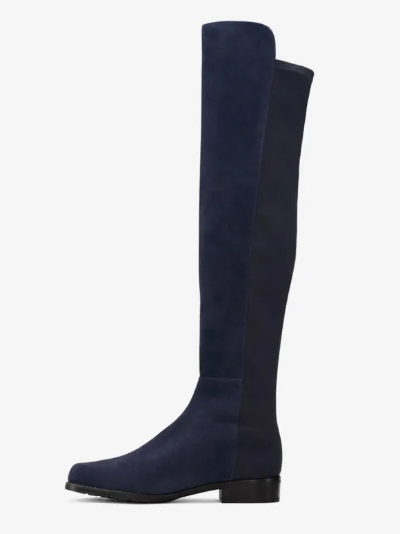 Cuissardes plates pour femmes bottes élastiques en daim chaussures