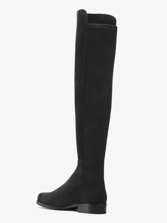 Cuissardes plates pour femmes bottes élastiques en daim chaussures