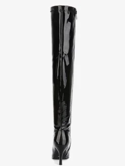 Cuissardes pour femmes Bottes en cuir verni à bout pointu Bottes à talon aiguille en cuir brillant