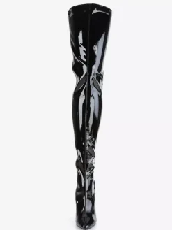Cuissardes sexy femme noir en cuir synthétique bout pointu talon haut