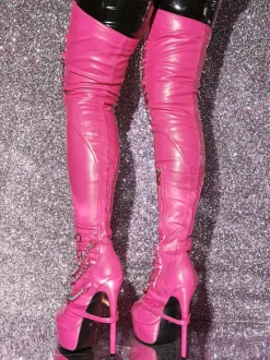 Cuissardes sexy pour femmes bout rond talon aiguille cuir PU