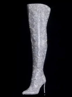Cuissardes sexy à strass et bout pointu fermeture éclair talons hauts cuissardes