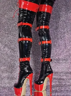 Cuissardes Talon Aiguille Chaussures Femme Sexy Noir Rouge À Lacet