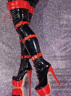 Cuissardes Talon Aiguille Chaussures Femme Sexy Noir Rouge À Lacet
