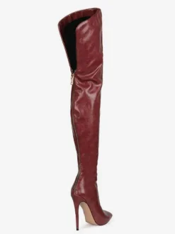 Cuissardes à Talons Hautes Femmes Hiver à Cuir Synthétique Vernis avec Bout Pointu Unicolore Sexy