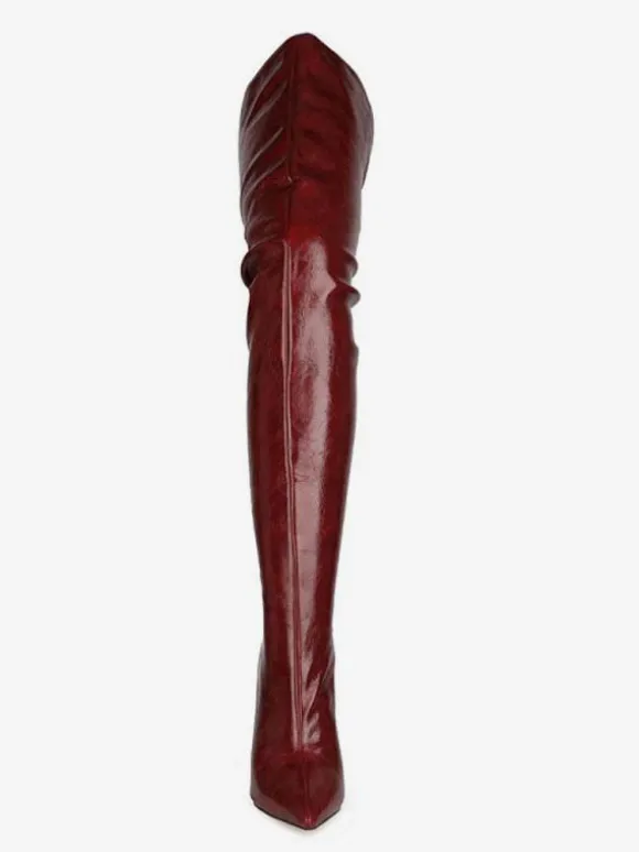 Cuissardes à Talons Hautes Femmes Hiver à Cuir Synthétique Vernis avec Bout Pointu Unicolore Sexy