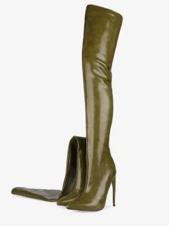 Cuissardes à Talons Hautes Femmes Hiver à Cuir Synthétique Vernis avec Bout Pointu Unicolore Sexy