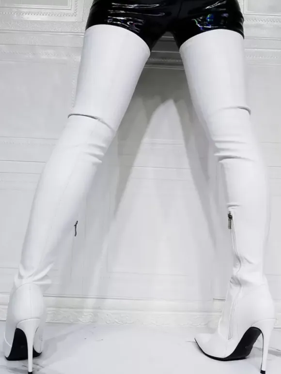 Cuissardes à Talons Hauts Femme avec Bout Pointu Unicolore