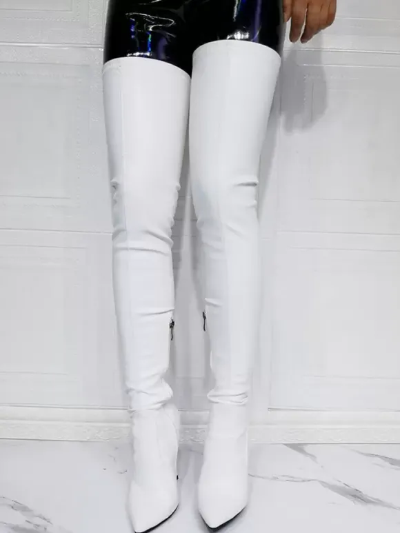Cuissardes à Talons Hauts Femme avec Bout Pointu Unicolore