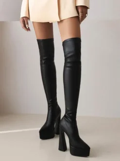 Cuissardes à Talons Hauts Femme avec Bout Pointu à Zip Unicolore