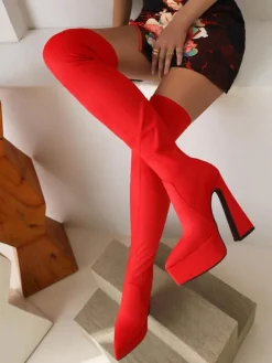 Cuissardes à Talons Hauts Femme avec Bout Pointu à Zip Unicolore