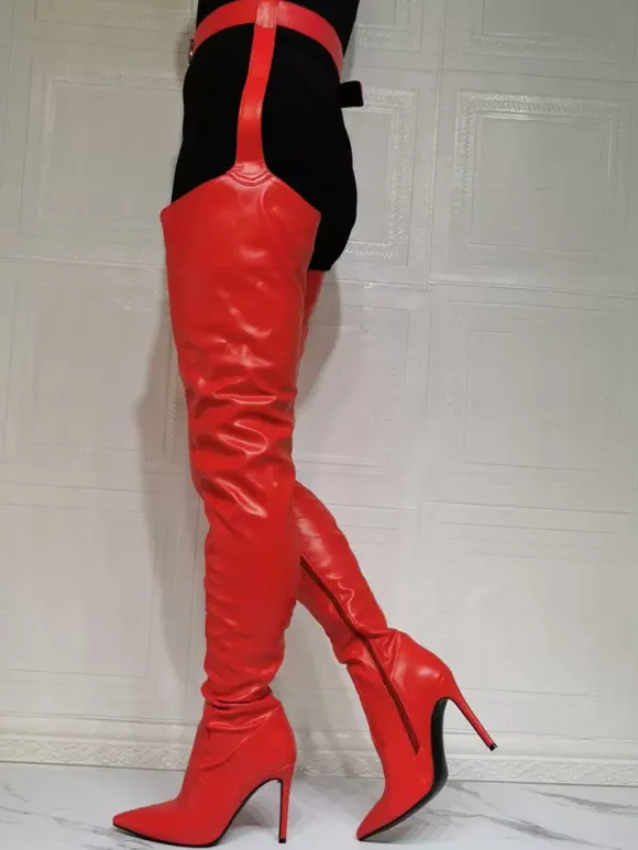 Cuissardes à Talons Hauts Femme avec Bout Pointu Unicolore