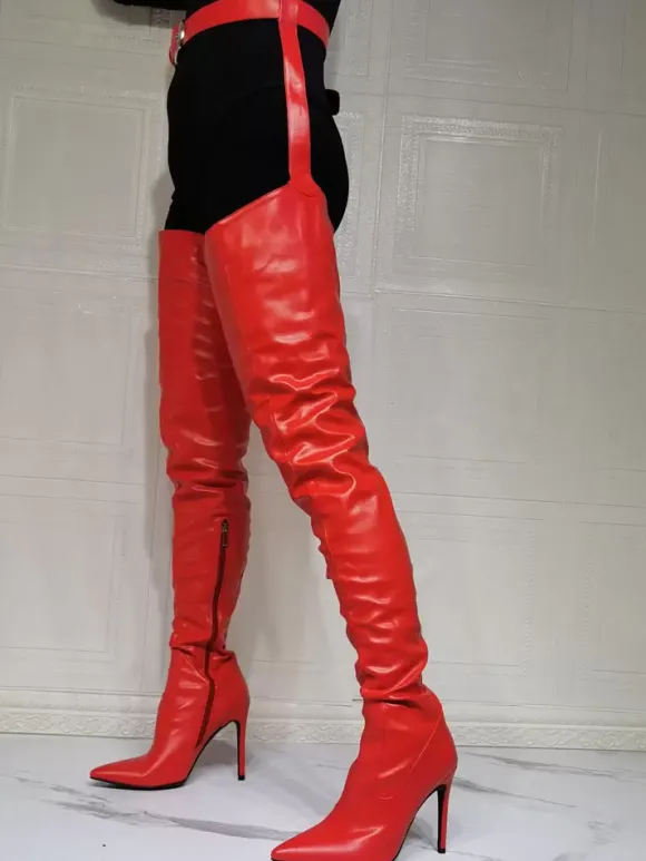 Cuissardes à Talons Hauts Femme avec Bout Pointu Unicolore
