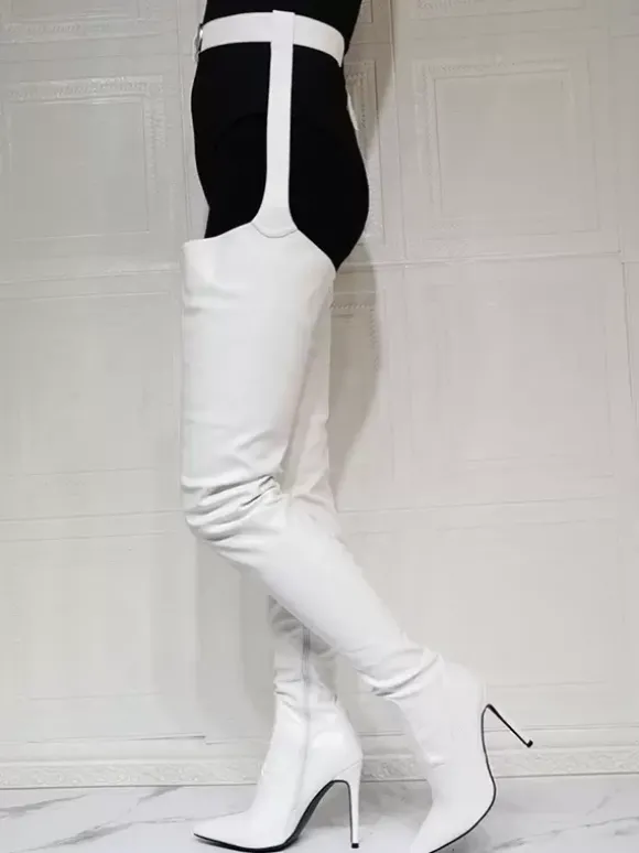 Cuissardes à Talons Hauts Femme avec Bout Pointu Unicolore