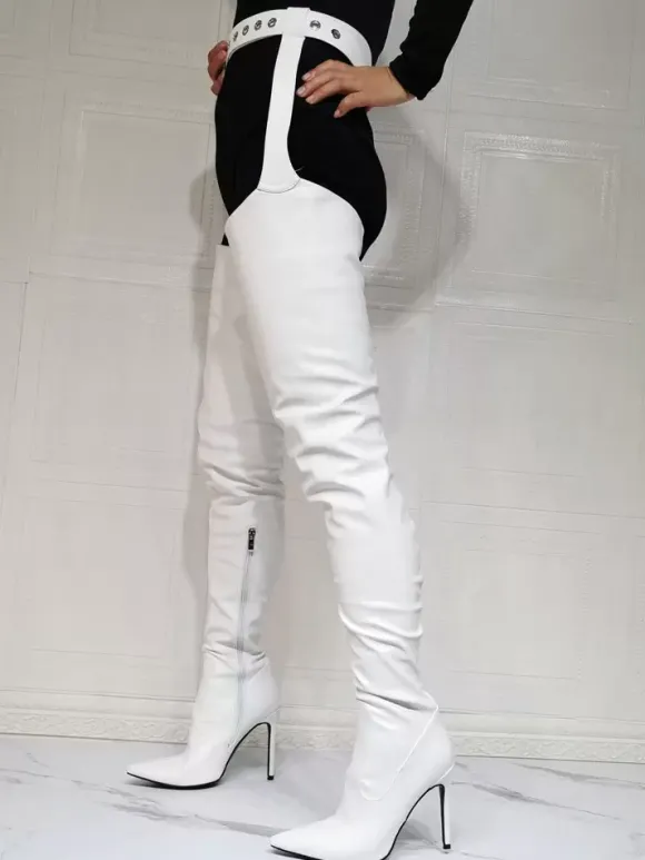 Cuissardes à Talons Hauts Femme avec Bout Pointu Unicolore