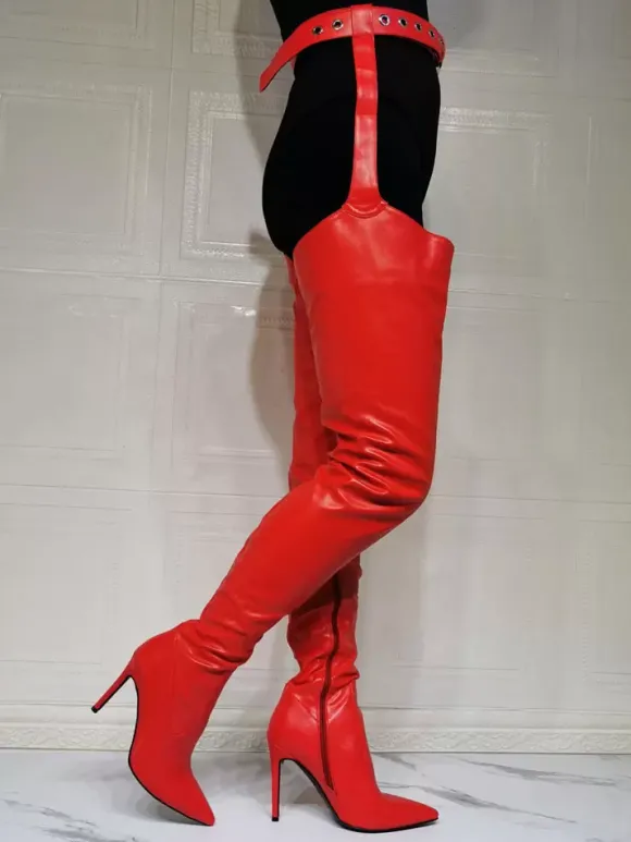Cuissardes à Talons Hauts Femme avec Bout Pointu Unicolore