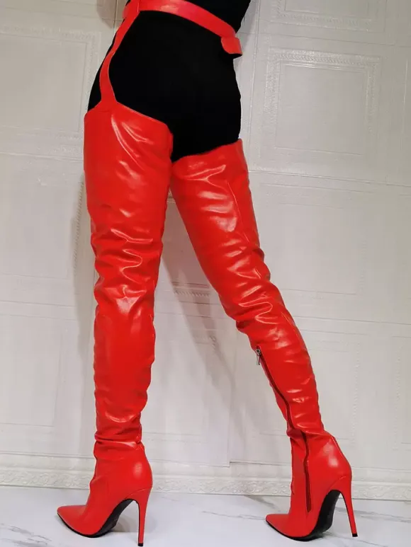 Cuissardes à Talons Hauts Femme avec Bout Pointu Unicolore