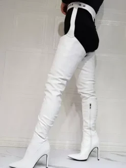 Cuissardes à Talons Hauts Femme avec Bout Pointu Unicolore