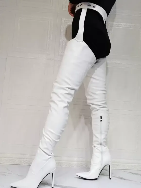 Cuissardes à Talons Hauts Femme avec Bout Pointu Unicolore