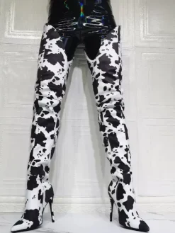 Cuissardes à talons hauts imprimé vache pour femmes