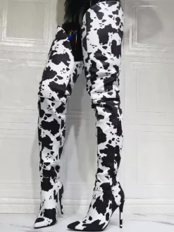 Cuissardes à talons hauts imprimé vache pour femmes