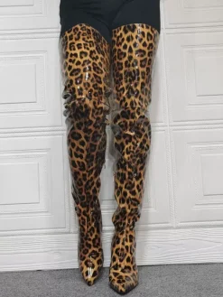Cuissardes à talons hauts pour femmes en cuir verni
