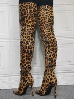 Cuissardes à talons hauts pour femmes en cuir verni