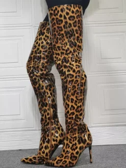 Cuissardes à talons hauts pour femmes en cuir verni