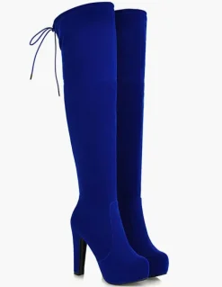 Cuissardes à talons épais en cuir poncé Zip