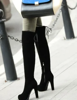 Cuissardes à talons épais en cuir poncé Zip