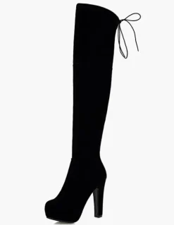 Cuissardes à talons épais en cuir poncé Zip