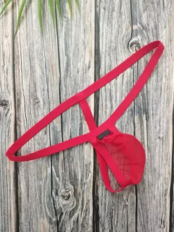 Culotte string sexy en maille rouge transparente pour homme