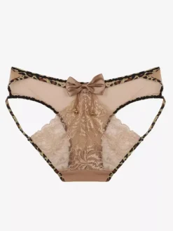 Culotte taille basse en dentelle ajourée avec n艙ud au dos et fines bretelles latérales