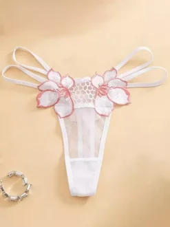 Culottes en dentelle tissée au crochet lingerie blanche brodée de fleurs sous-vêtements en maille transparente
