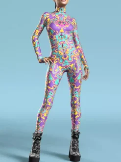 Cyberpunk Combinaisons zentai motifs Halloween Combinaison rouge pour femme imprimé thermique cosplay costume d'Halloween body moulant taille L