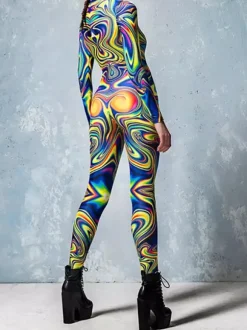Cyberpunk Combinaisons zentai motifs Halloween Costumes de cosplay pour femmes combinaison sexy couleur élément bleu body d'Halloween pour adultes combinaison de sport taille haute