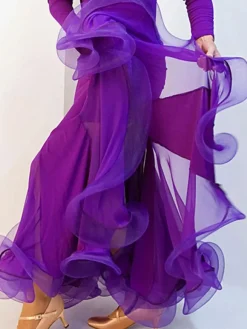Danse de salon jupe Organza plissé Ruffles Flare en couches Costume de danse de salon Déguisements Halloween