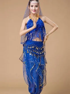 Danse du ventre Costumes Sequin Fringe Rose Polka Dot Danseuse du ventre Tulle Vêtements Danse du ventre pour les femmes Déguisements Halloween