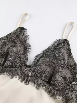 Débardeur abricot à bretelles fines col en dentelle dos nu chic pour femme