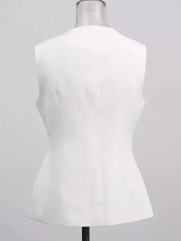 Débardeur blanc à col bijou et boutons chics pour femmes