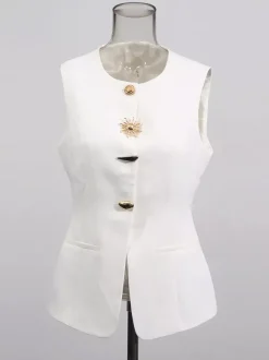 Débardeur blanc à col bijou et boutons chics pour femmes