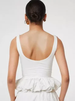 Débardeur blanc à col en U volants et dos nu chic pour femmes