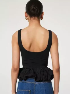 Débardeur blanc à col en U volants et dos nu chic pour femmes