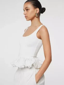 Débardeur blanc à col en U volants et dos nu chic pour femmes