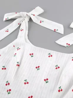 Débardeur blanc à col rond et volants bretelles fines en coton sexy pour femme