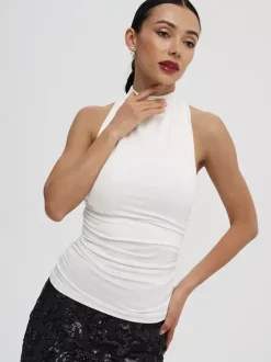 Débardeur blanc dos nu sexy sans manches pour femme