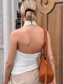 Débardeur blanc dos nu sexy sans manches pour femme