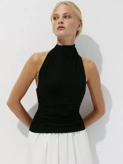 Débardeur blanc dos nu sexy sans manches pour femme