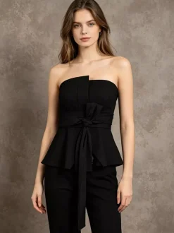 Débardeur blanc sans bretelles à ceinture chic sans manches pour femmes
