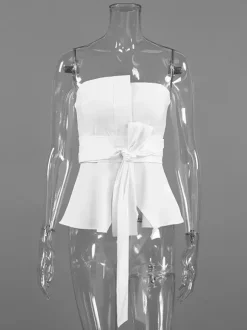 Débardeur blanc sans bretelles à ceinture chic sans manches pour femmes